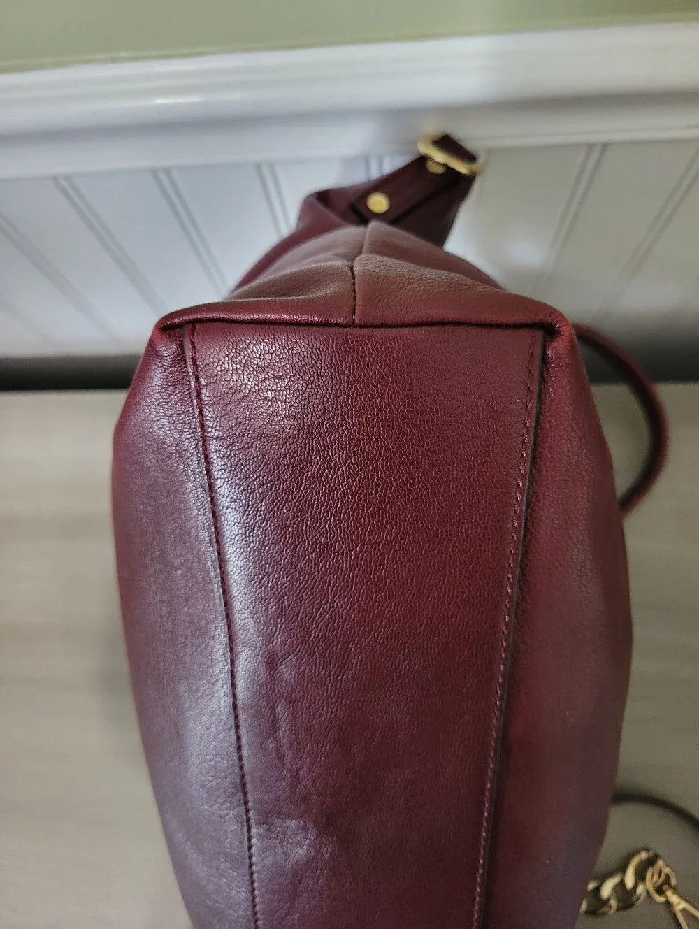 Michael Kors Leather Hamilton Satchel Bag in Burgundy with Gold Hardware